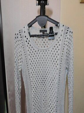Y2K Rock & Republic women's silver metallic open-knit sweater